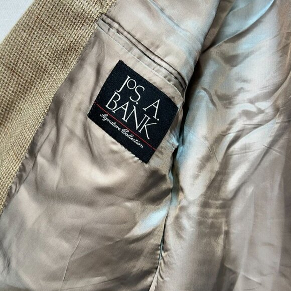 Jos. A. Bank Mens Wool 2 Button Sport Jacket Long Sleeve Size 41 Tan Houndstooth - Picture 4 of 14